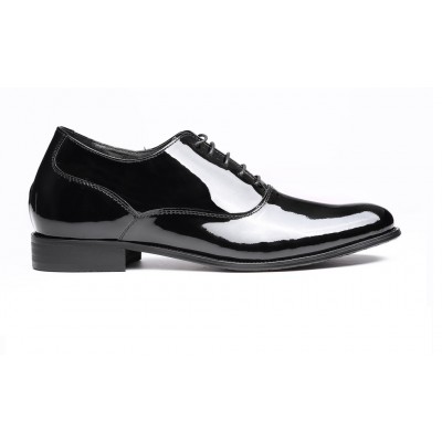 Mens Formal Height increasing shoes Shiny Black Leather