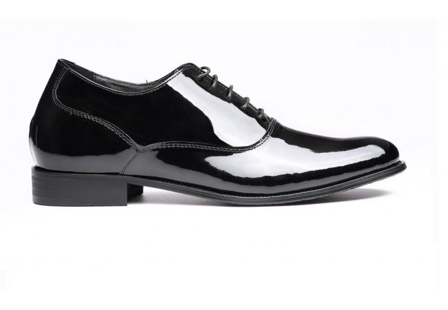 Mens Formal Height increasing shoes Shiny Black Leather