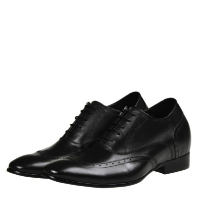 Stylish Black leather elevator shoes 8cm Taller